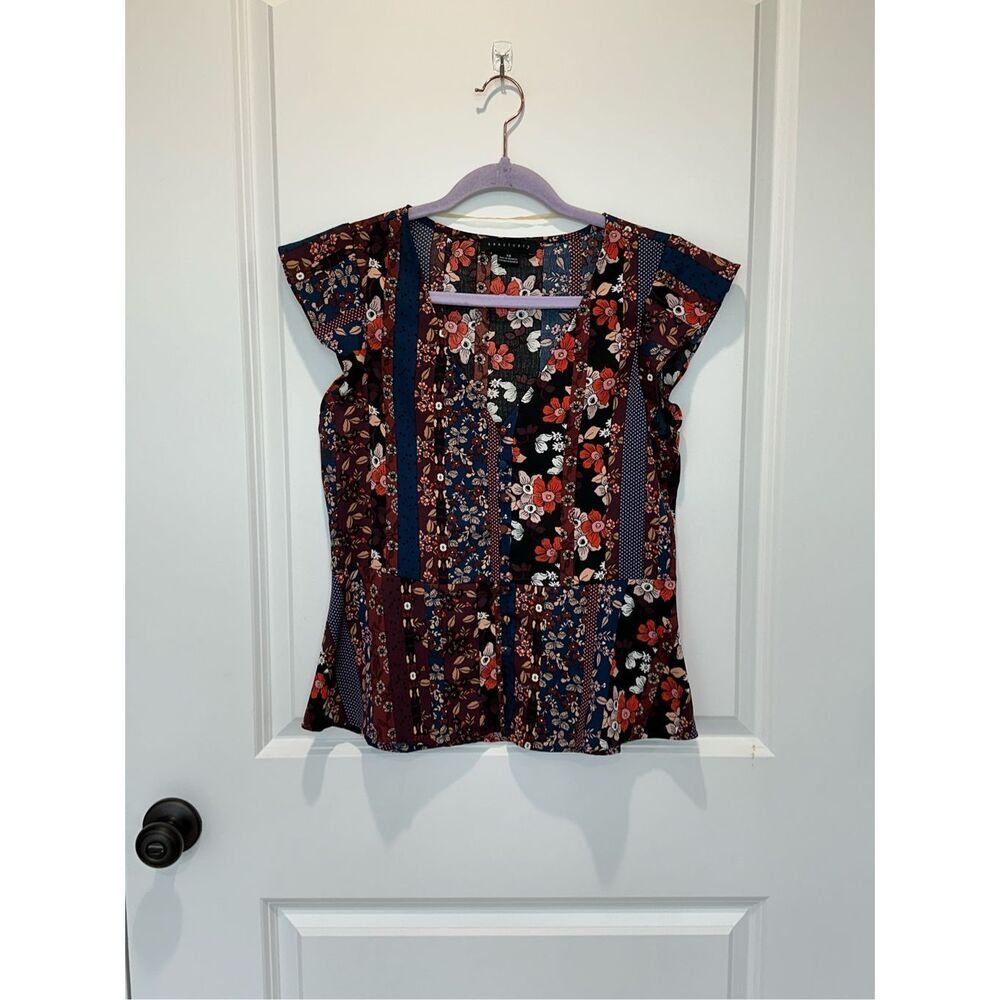 Sanctuary Floral Flutter Sleeve Button Down Top Size XS
